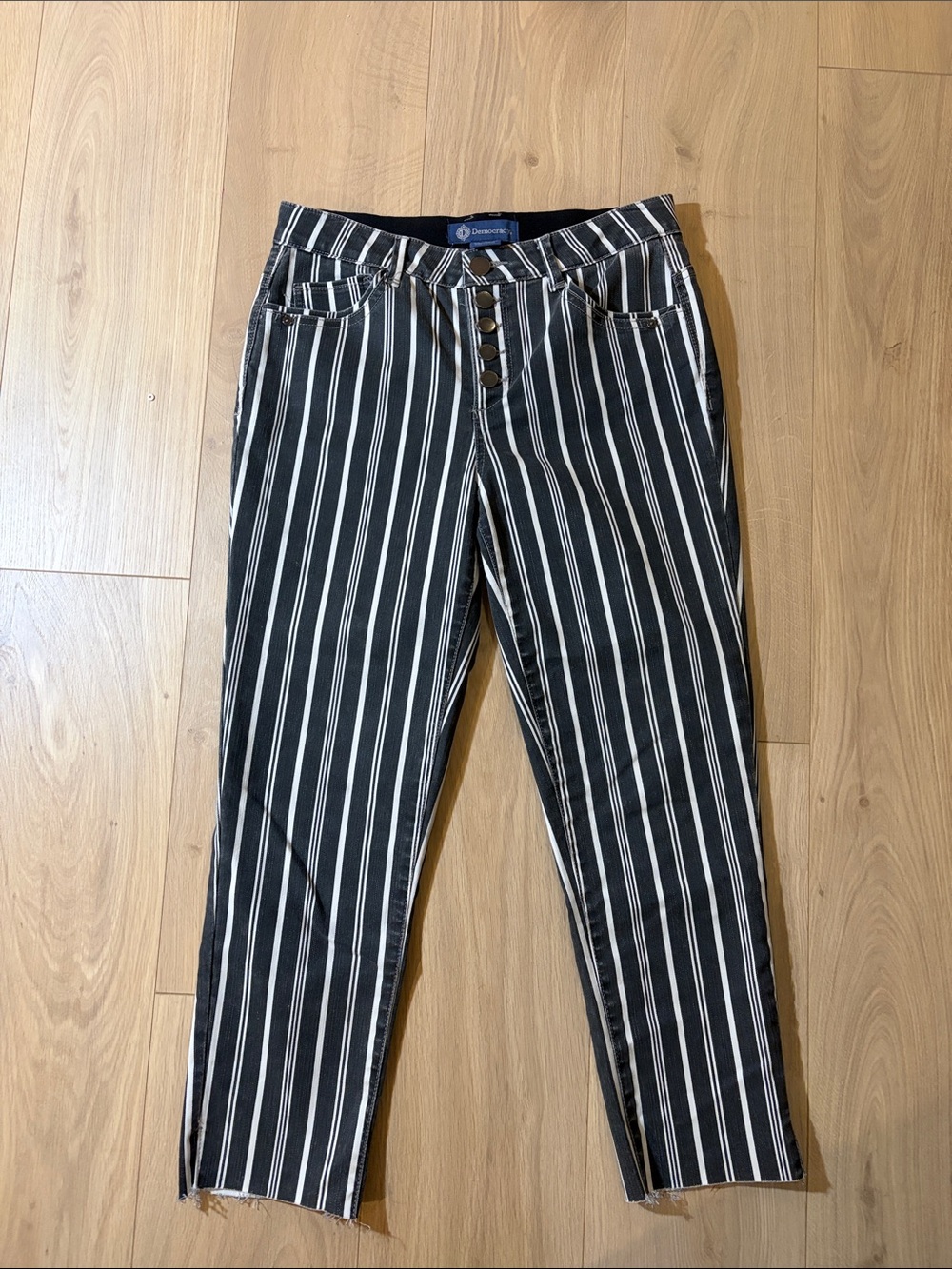 Democracy Black & White Vertical Stripe Ankle Jeans
